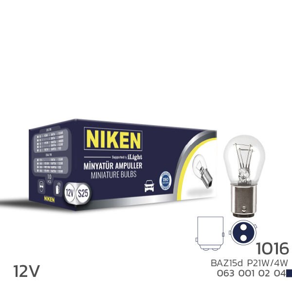 Niken 1016 P21/4W 12V Ampul BAZ15d 10’lu Paket | Çift Filament Oto Ampul
