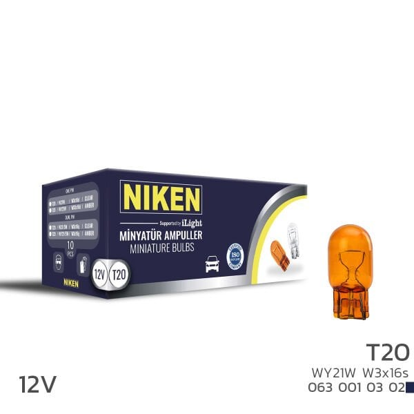 NIKEN 12V T20 WY21W Amber Ampul W3x16s 10’lu | Turuncu Sinyal Ampulü