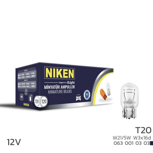 NIKEN 12V T20 W21/5W Ampul W3x16d 10’lu | Çift Filament Stop ve Park Ampulü