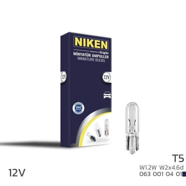 NIKEN 12V T5 W1.2W Ampul W2x4.6d 10’lu | Gösterge ve İç Aydınlatma Ampulü