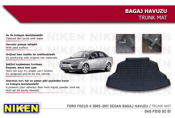 Ford Focus II 2005-2011 Sedan Bagaj Havuzu – Araca Özel Dayanıklı Koruma