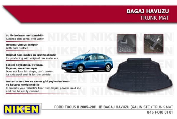 Ford Focus II 2005-2011 HB Bagaj Havuzu (Kalın Stepne) – Araca Özel Dayanıklı Koruma