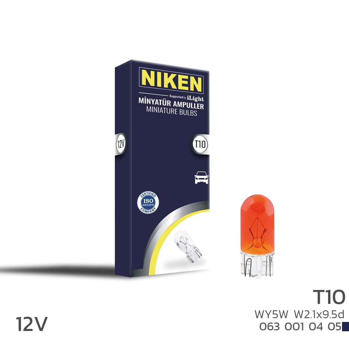 NIKEN 12V T10 W5W Amber Park Ampulü W2.1x9.5d 10’lu | Turuncu İç/Dış Aydınlatma
