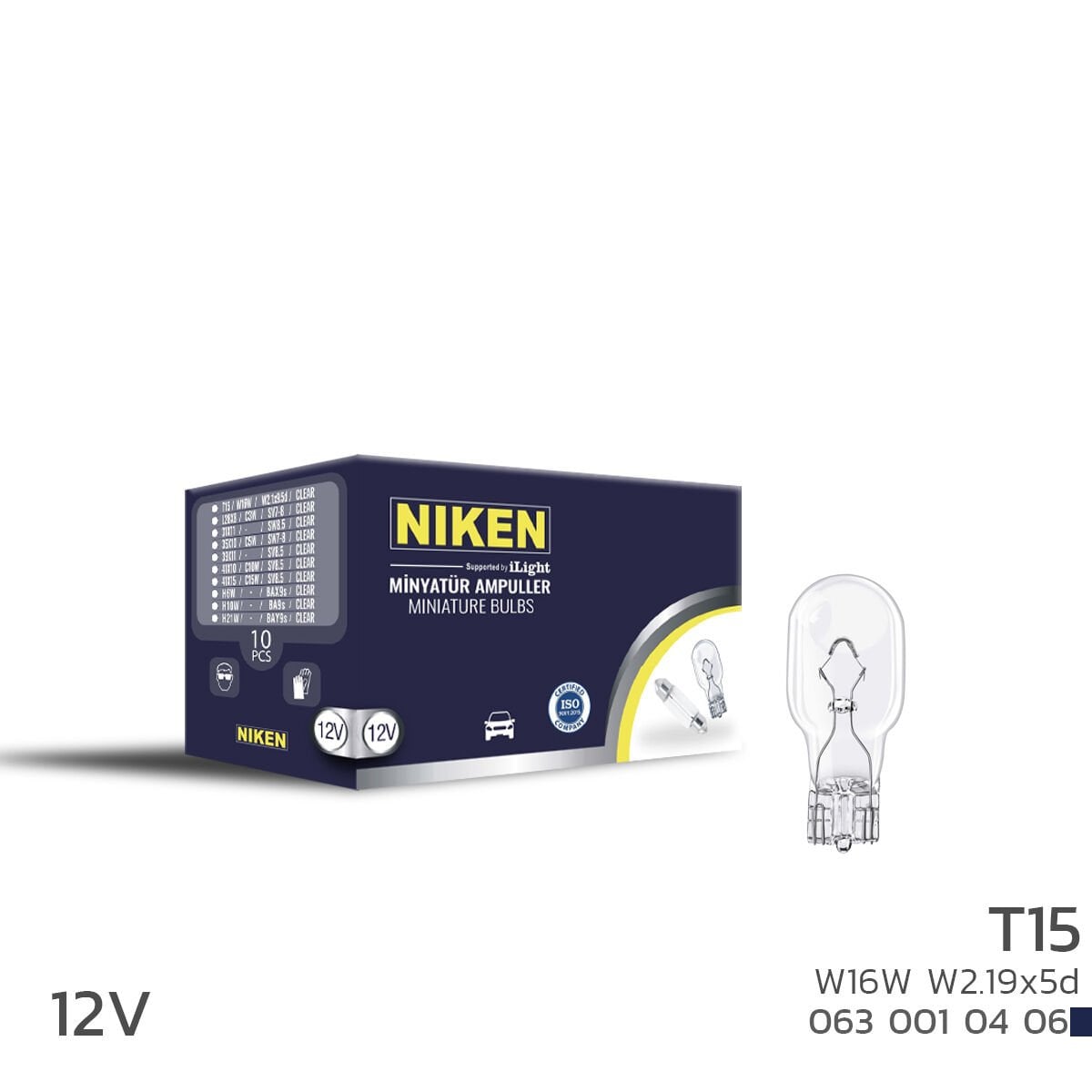 NIKEN 12V T15 W16W Ampul W2.1x9.5d 10’lu | Geri Vites ve Sinyal Ampulü