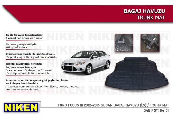 Ford Focus III 2012-2015 Sedan Bagaj Havuzu (İnce Stepne) – Araca Özel Dayanıklı Koruma