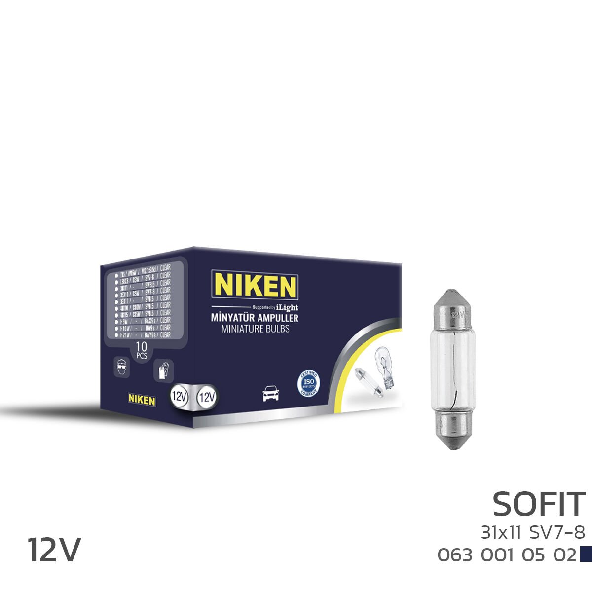 NIKEN 12V Sofit Ampul 31X11 SV7-8 10’lu Oto İç Aydınlatma Ampulü