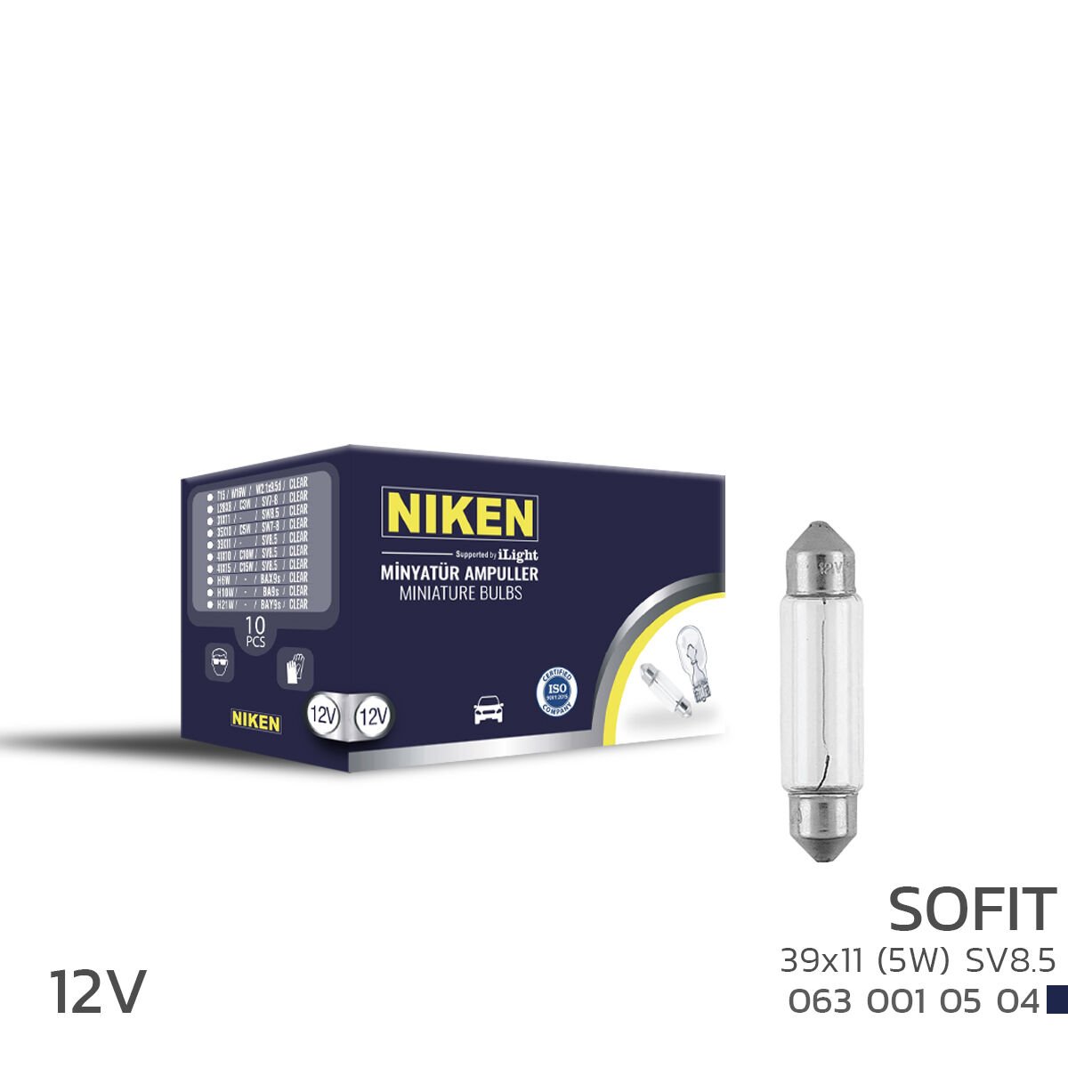 NIKEN 12V Sofit Ampul 39X11 (5W) SV8.5 10’lu Oto İç Aydınlatma Ampulü