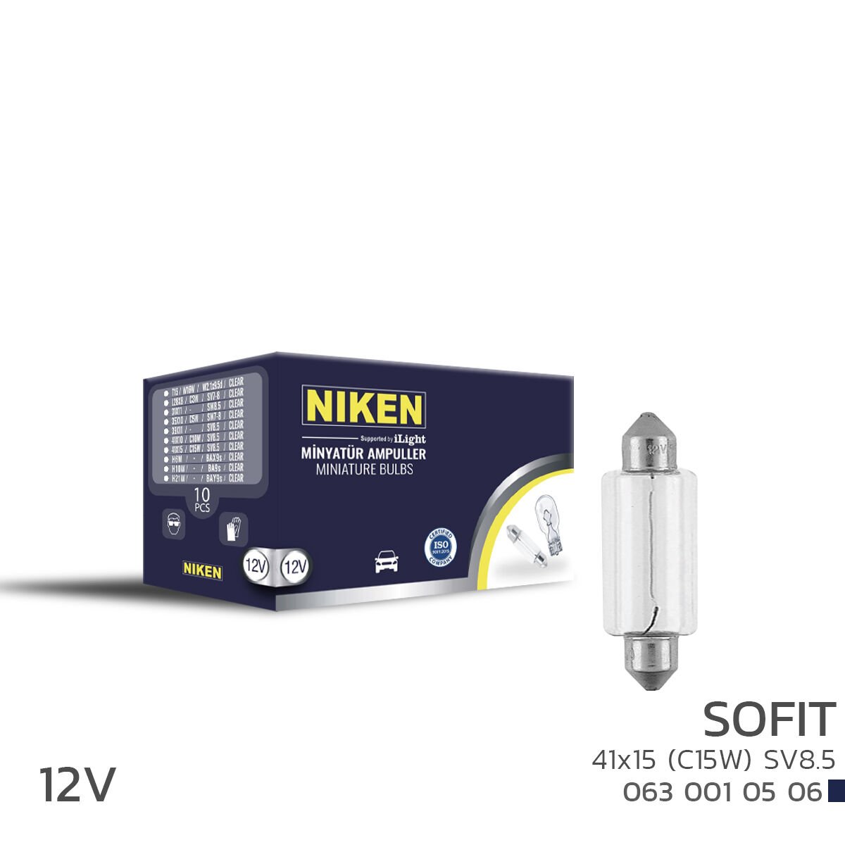 NIKEN 12V Sofit Ampul 41X15 (C15W) SV8.5 10’lu Oto İç Aydınlatma Ampulü