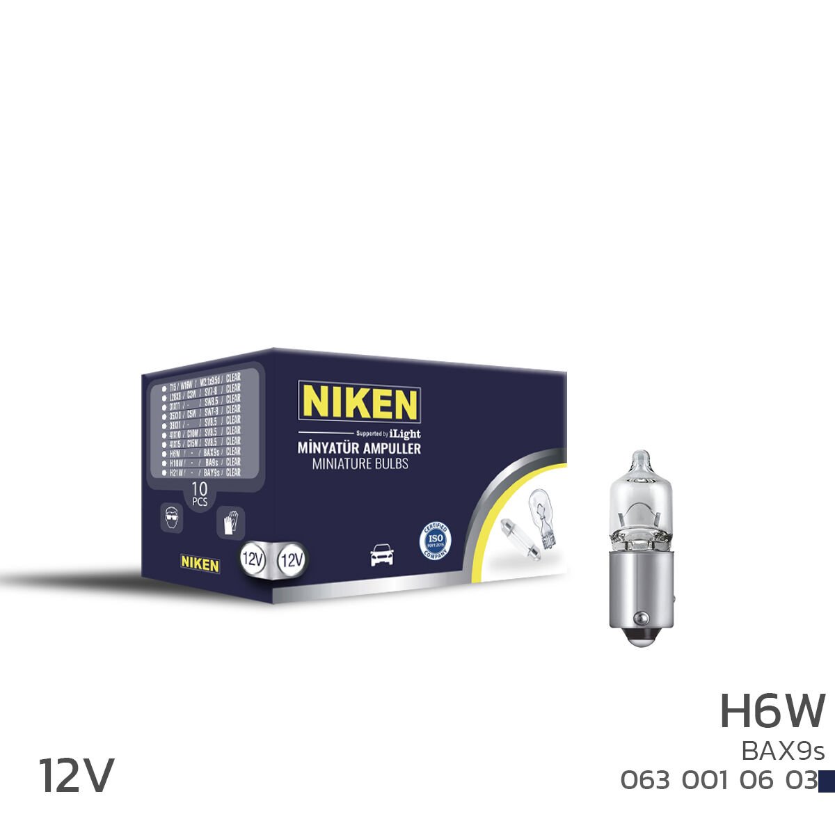 NIKEN 12V H6W Ampul 6W BAX9S 10’lu Oto Park ve Sinyal Ampulü