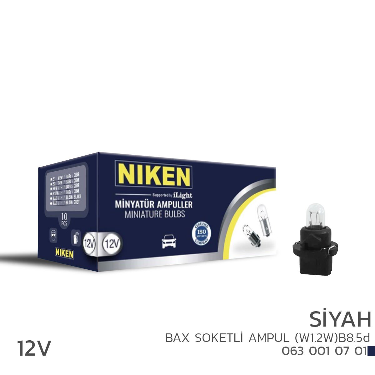 NIKEN 12V BAX Soketli Ampul W1.2W B8.5d Siyah 10’lu Gösterge Paneli Ampulü