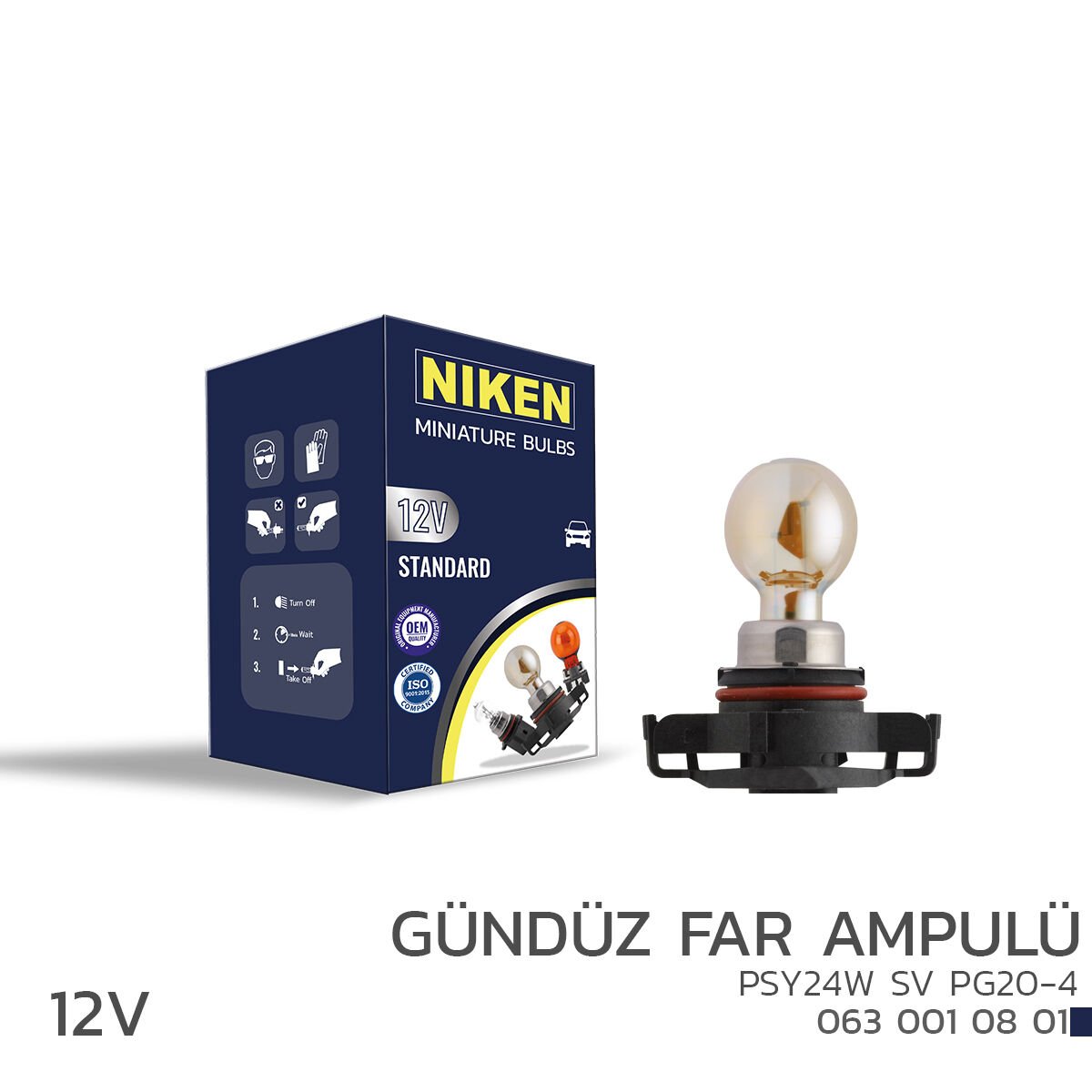 NIKEN 12V PSY24W Gündüz Far Ampulü PG20-4 10’lu Oto DRL Ampulü