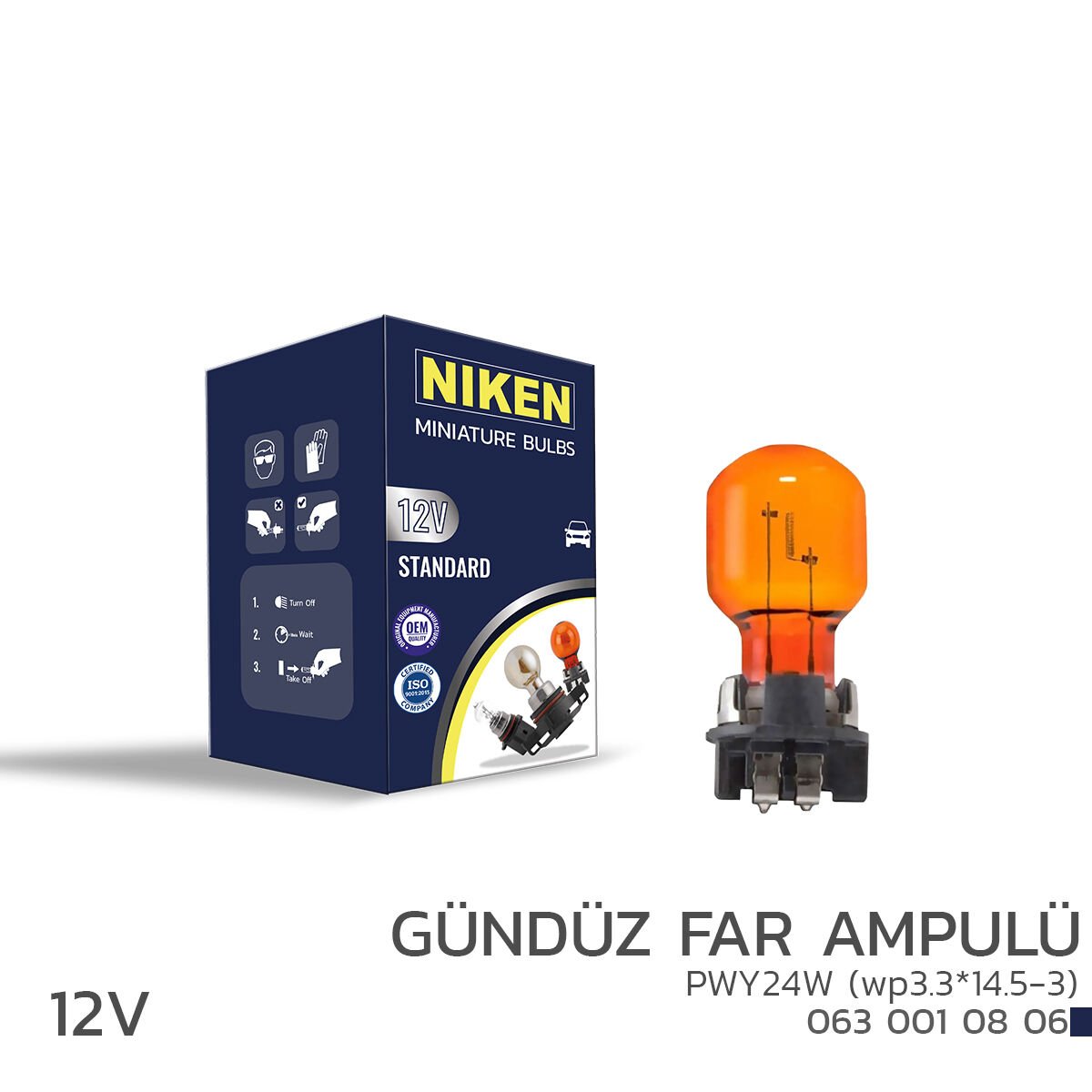 NIKEN 12V PWY24W WP3.3×14.5-3 Amber Gündüz Far Ampulü