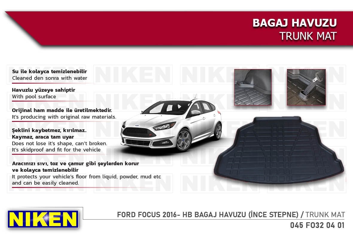 Ford Focus 2016- HB Bagaj Havuzu (İnce Stepne) – Araca Özel Dayanıklı Koruma
