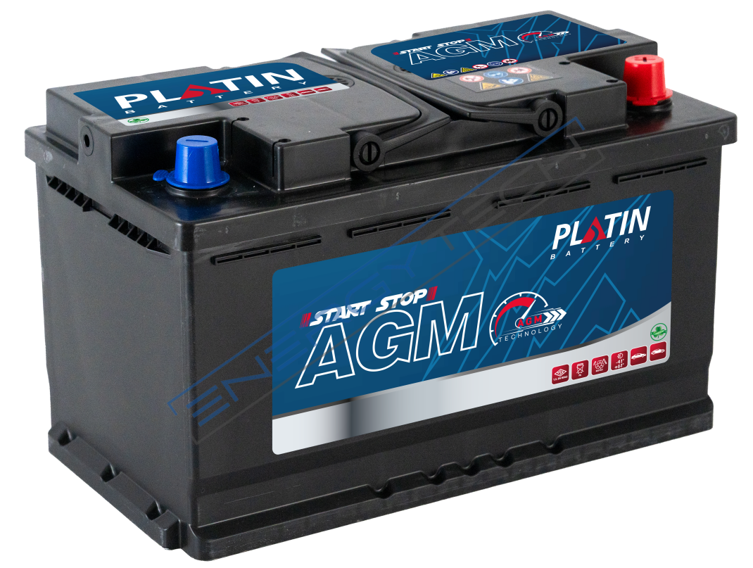 12 V 80 Ah AGM Platin Akü L4 Kasa Düz MF Tüm Kenar Tırnaklı Start Stop Uyumlu