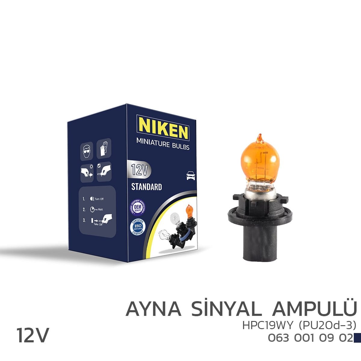 NIKEN 12V HPC19WY PU20d-3 Amber Ayna Sinyal Ampulü