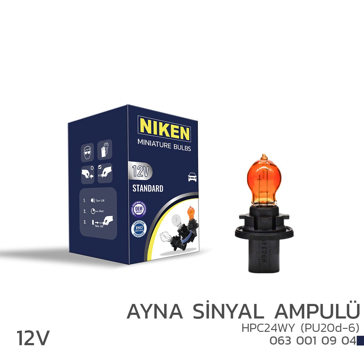 NIKEN 12V HPC24WY PU20d-6 Amber Ayna Sinyal Ampulü