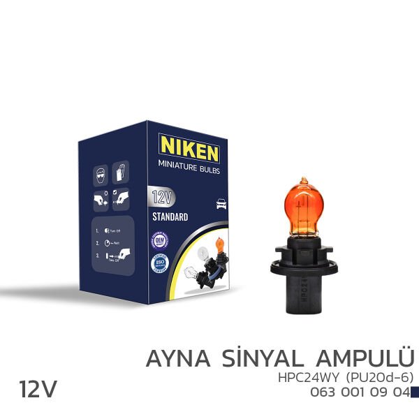 NIKEN 12V HPC24WY PU20d-6 Amber Ayna Sinyal Ampulü