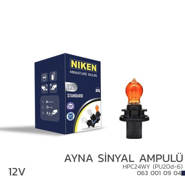NIKEN 12V HPC24WY PU20d-6 Amber Ayna Sinyal Ampulü