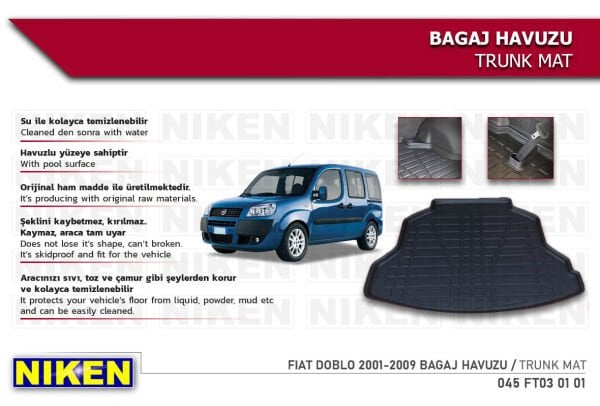 FIAT DOBLO 2001-2009 BAGAJ HAVUZU | Araca Özel, Kaymaz, Dayanıklı Koruma
