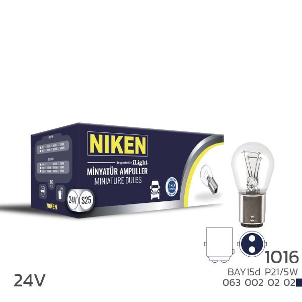 NIKEN 24V 1016 P21/5W BAY15d Şaşı Tırnak Ampul 10’lu