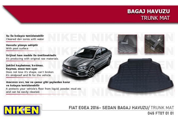 FIAT EGEA 2016- SEDAN BAGAJ HAVUZU | Araca Özel, Kaymaz ve Dayanıklı Koruma