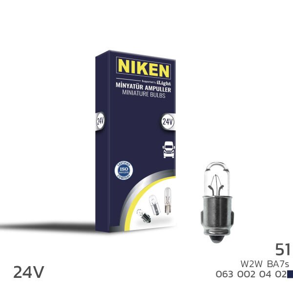 NIKEN 24V 51 W2W BA7s Gösterge Ampulü 10’lu