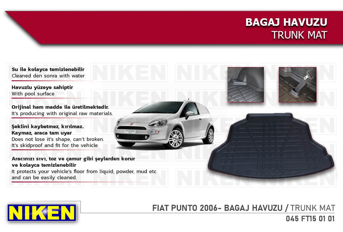 FIAT PUNTO 2006- BAGAJ HAVUZU | Araca Özel, Kaymaz ve Dayanıklı Koruma