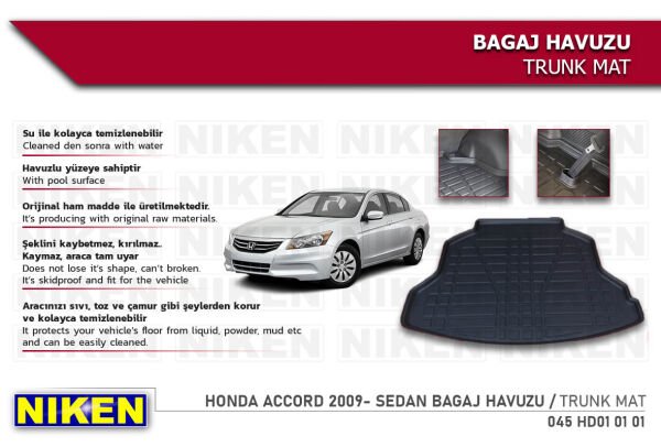 HONDA ACCORD 2009- SEDAN BAGAJ HAVUZU | Araca Özel, Kaymaz ve Dayanıklı Koruma