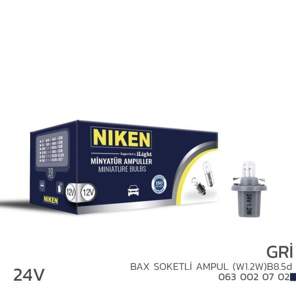NIKEN 24V W1.2W B8.5d BAX Gri Gösterge Ampulü 10’lu