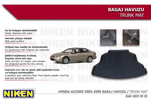 HONDA ACCORD 2003-2008 BAGAJ HAVUZU | Araca Özel, Kaymaz ve Dayanıklı Koruma