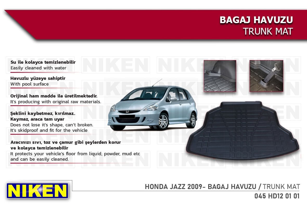 HONDA JAZZ 2009- BAGAJ HAVUZU | Araca Özel, Kaymaz ve Dayanıklı Koruma