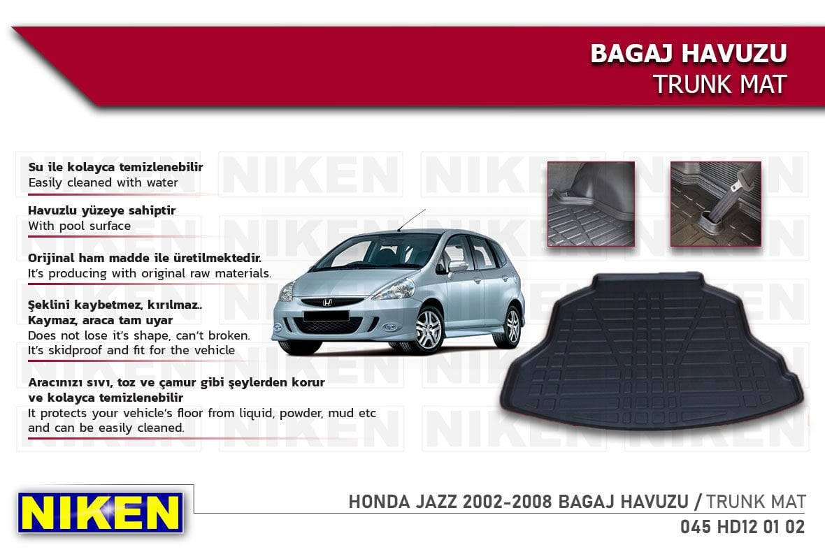HONDA JAZZ 2002-2008 BAGAJ HAVUZU | Araca Özel, Kaymaz ve Dayanıklı Koruma