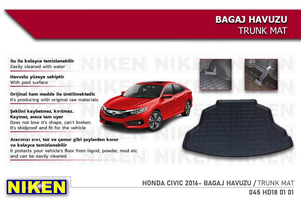 HONDA CIVIC 2016- BAGAJ HAVUZU | Araca Özel, Kaymaz ve Dayanıklı Koruma