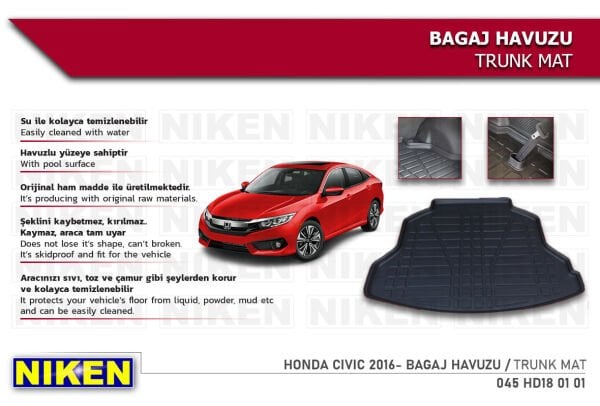 HONDA CIVIC 2016- BAGAJ HAVUZU | Araca Özel, Kaymaz ve Dayanıklı Koruma