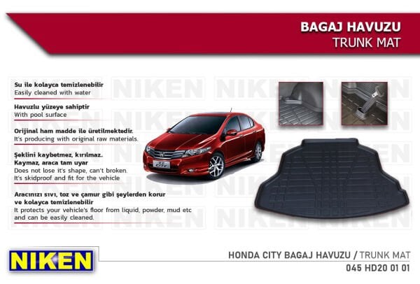 HONDA CITY 2006-2009 BAGAJ HAVUZU | Araca Özel, Kaymaz ve Dayanıklı Koruma