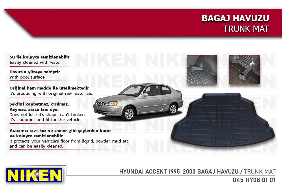 HYUNDAI ACCENT 1995-2000 BAGAJ HAVUZU | Araca Özel, Kaymaz ve Dayanıklı Koruma