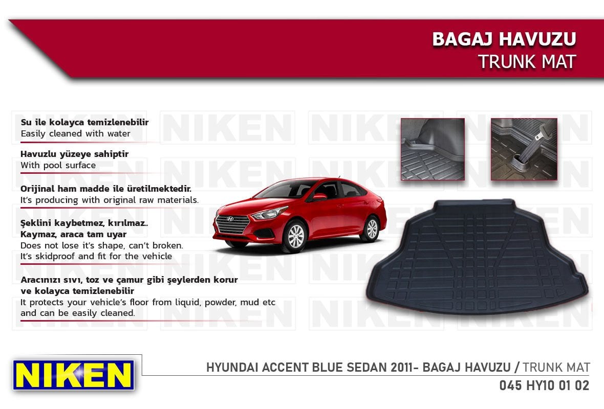 HYUNDAI ACCENT BLUE SEDAN 2011- BAGAJ HAVUZU | Araca Özel, Kaymaz ve Dayanıklı Koruma