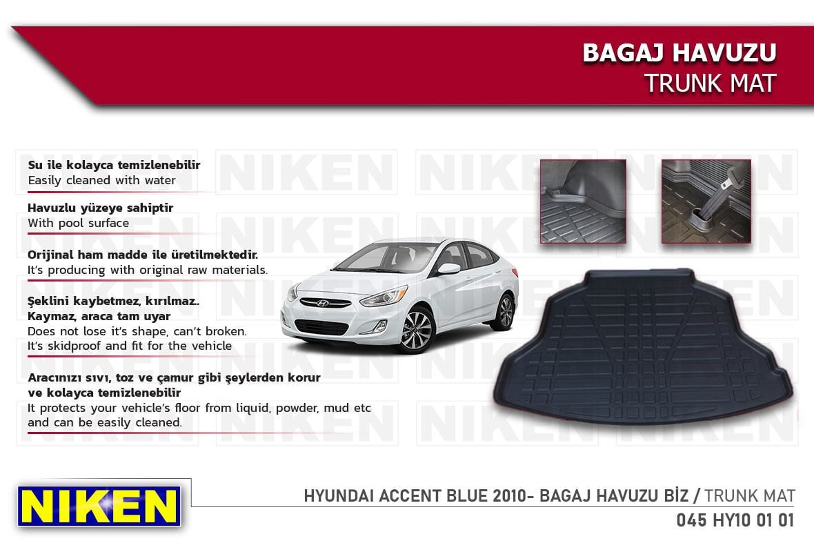 HYUNDAI ACCENT BLUE 2010- BAGAJ HAVUZU | Araca Özel, Kaymaz ve Dayanıklı Koruma