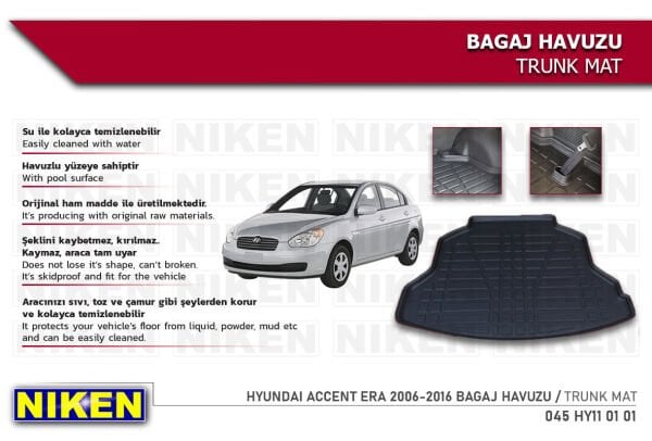 Hyundai Accent Era 2006-2016 Bagaj Havuzu – Aracınıza Özel Dayanıklı Koruma