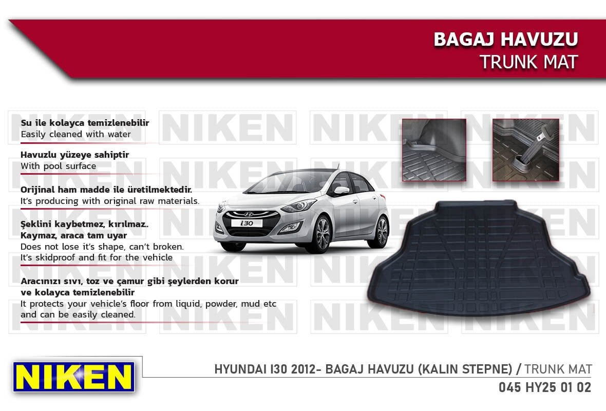 Hyundai i30 2012- Bagaj Havuzu (Kalın Stepne) – Aracınıza Özel Dayanıklı Koruma