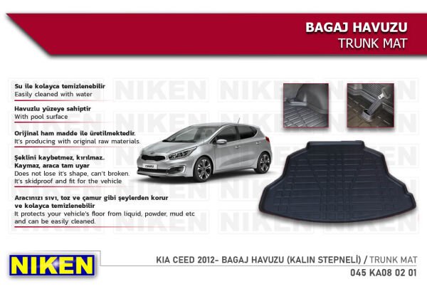 Kia Ceed 2012- Bagaj Havuzu (Kalın Stepneli) – Aracınıza Özel Dayanıklı Koruma