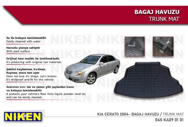 Kia Cerato 2004- Bagaj Havuzu – Aracınıza Özel Dayanıklı Koruma