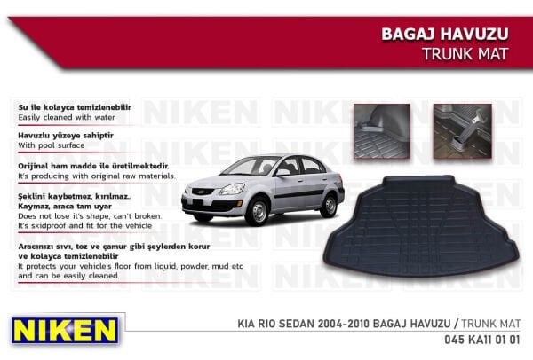 Kia Rio Sedan 2004-2010 Bagaj Havuzu – Aracınıza Özel Dayanıklı Koruma
