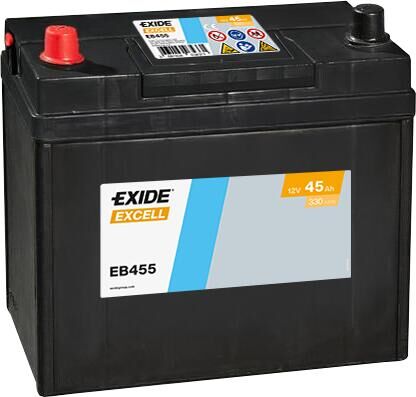 Exide Excell EB455 12V 45Ah 330A NS60 Ters Bakımsız Otomobil Aküsü