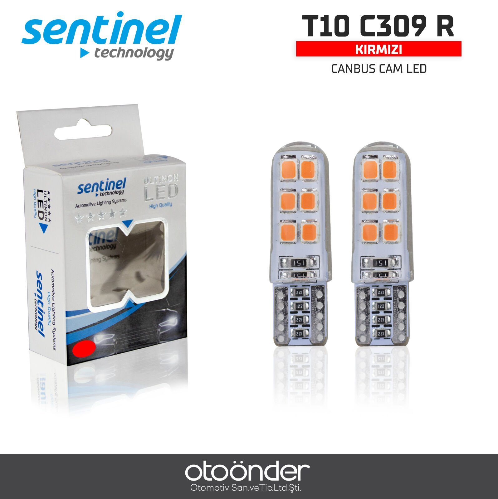T10 C309 R Canbus Silikonlu Kırmızı 12V 12 LED’li Ampül Sentinal Hata Işığı Önleyici Güçlü Aydınlatma
