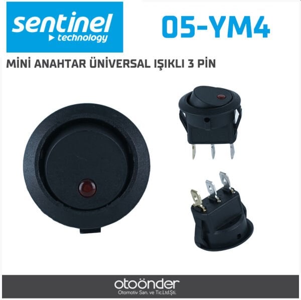 Mini Anahtar Yuvarlak Işıklı 3 Pin Sentinal Dayanıklı Gövde Güvenilir Kontrol Anahtarı