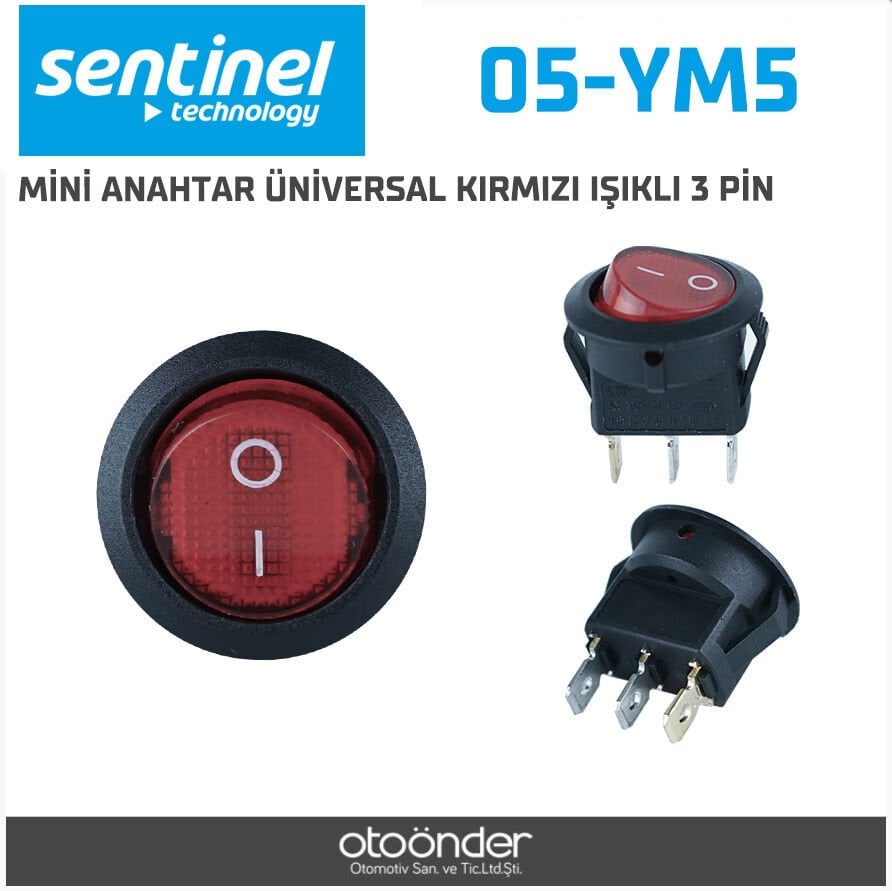 Mini Anahtar Yuvarlak Kırmızı Işıklı 3 Pin Sentinal Dayanıklı Gövde Güvenilir Kontrol Anahtarı