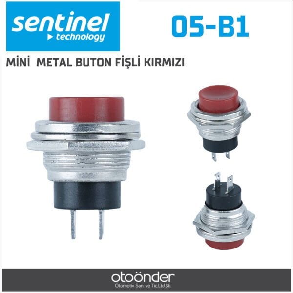 Mini Metal Buton Fişli Kırmızı Sentinal Dayanıklı Gövde Güvenilir Kontrol Butonu