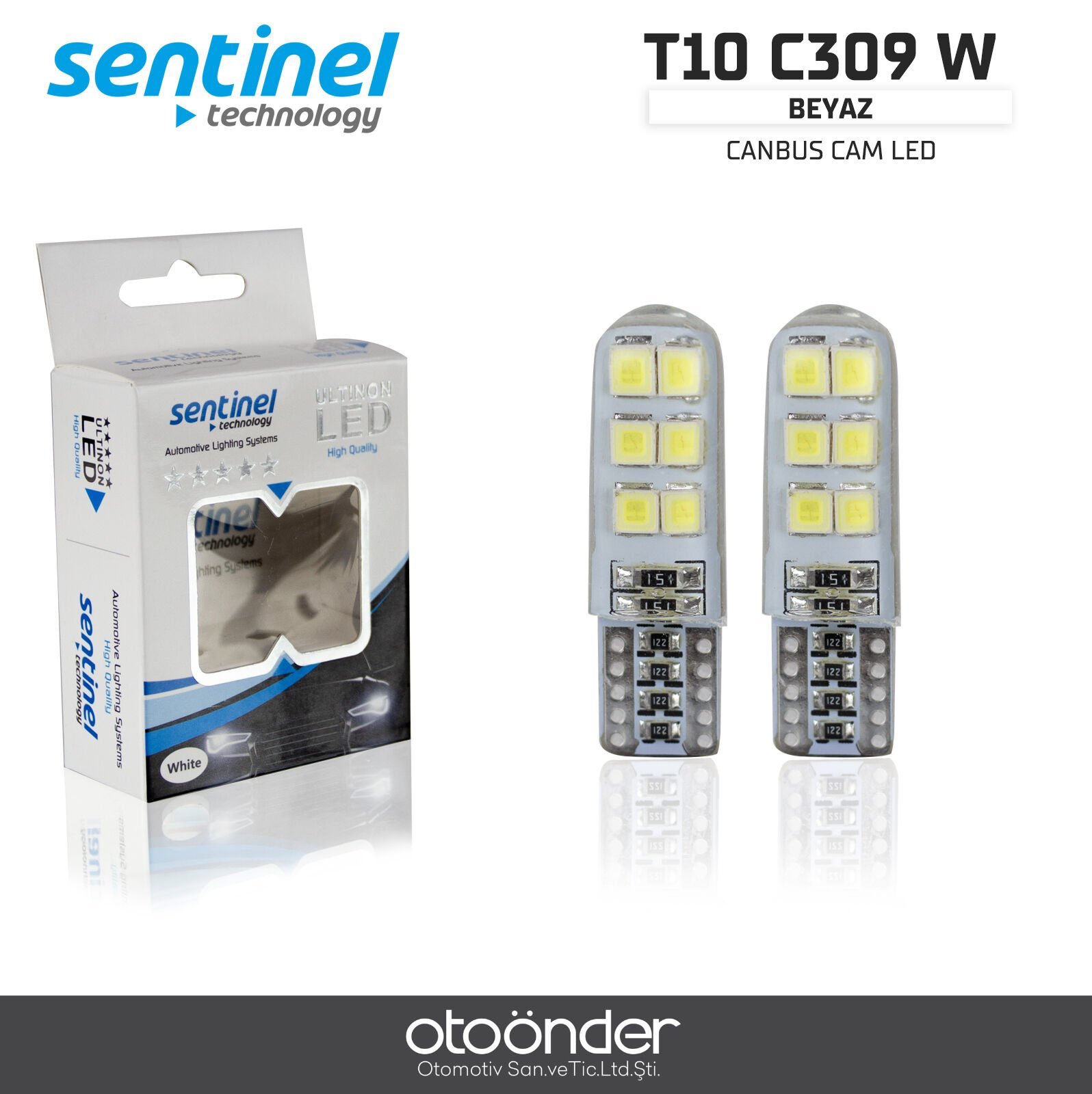 T10 C309 W Canbus Silikonlu Beyaz 12V 12 Ledli Ampül Sentinal