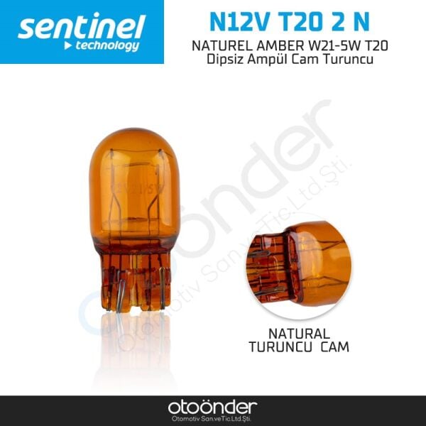 T20 2 N Naturel Amber W21-5W Dipsiz Cam Turuncu Ampül Sentinal